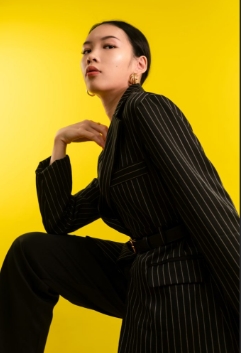 Elegant Black Pinstripe Blazer Set