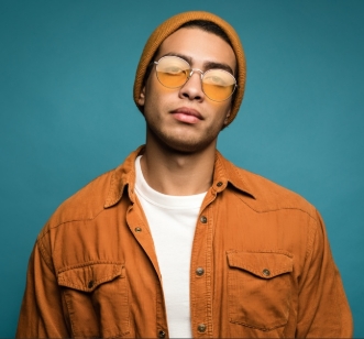 Urban Rust Shirt with Beanie & Tinted Glasses