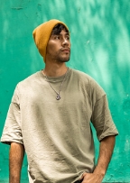 Minimal Beige Oversized T-Shirt with Beanie